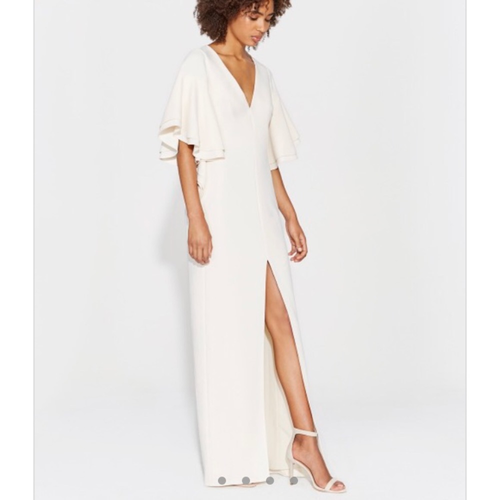 Halston Heritage Flounce Sleeve Crepe Gown